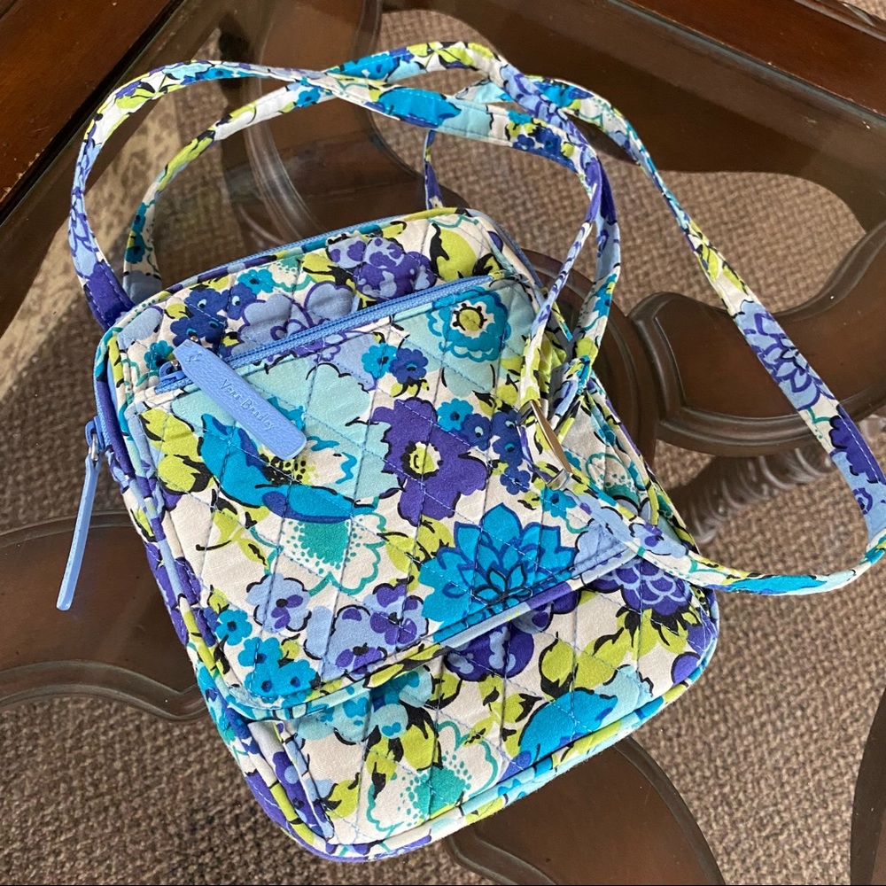 VERA BRADLEY Crossbody Floral Quilted Small Bag Purse Blue/ Purple/Lime Green